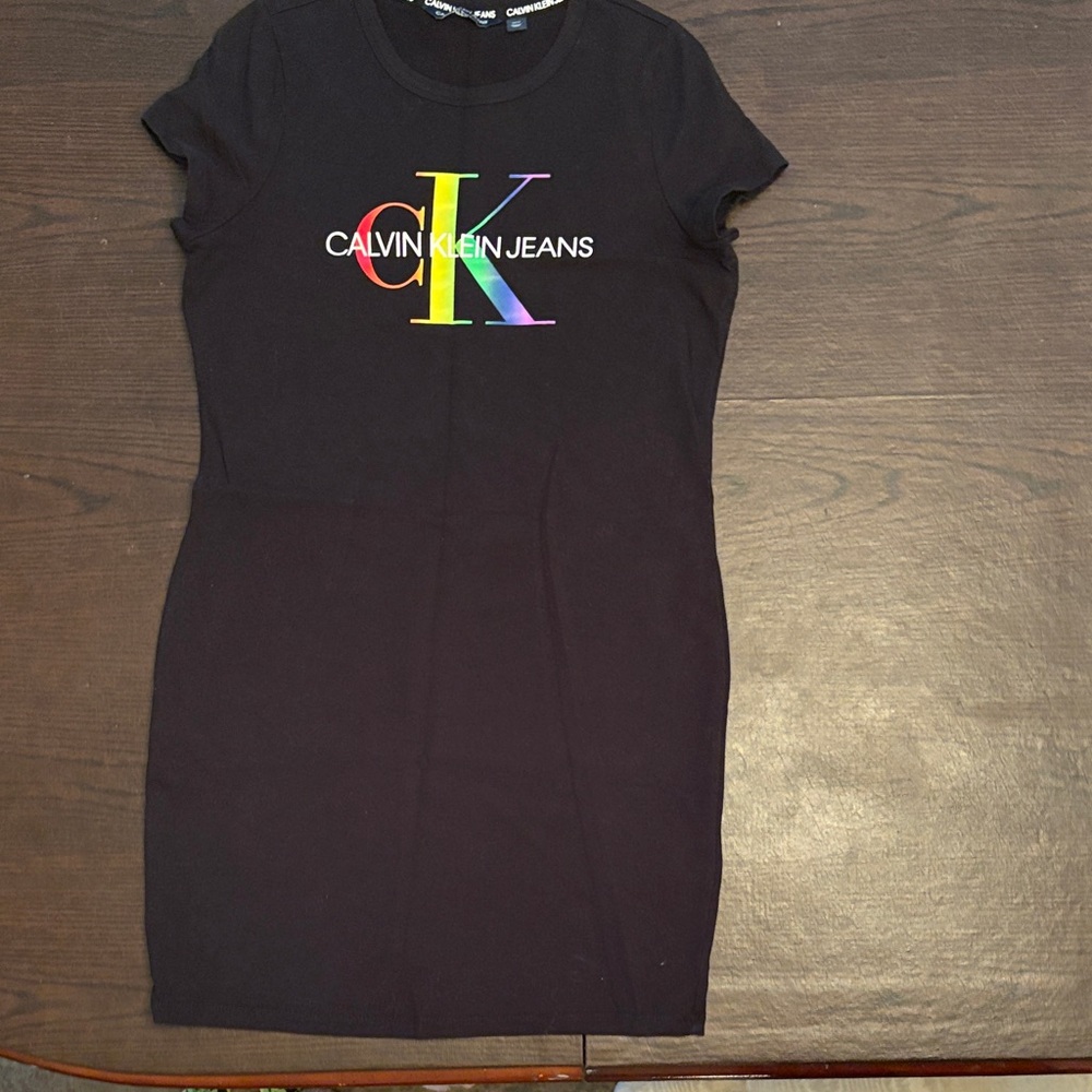 Calvin Klein Black Dress with Multicolor Logo